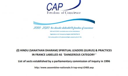 HINDU (SANATHAN DHARAM) SPIRITUAL LEADERS (GURUS) & PRACTICES IN FRANCE LABELLED AS  ‘DANGEROUS CATEGORY ’