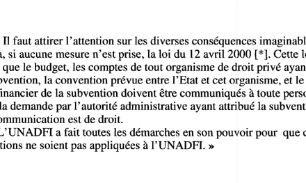 L’UNADFI s’oppose à la loi du 12 avril 2000 d’accès aux documents administratifs